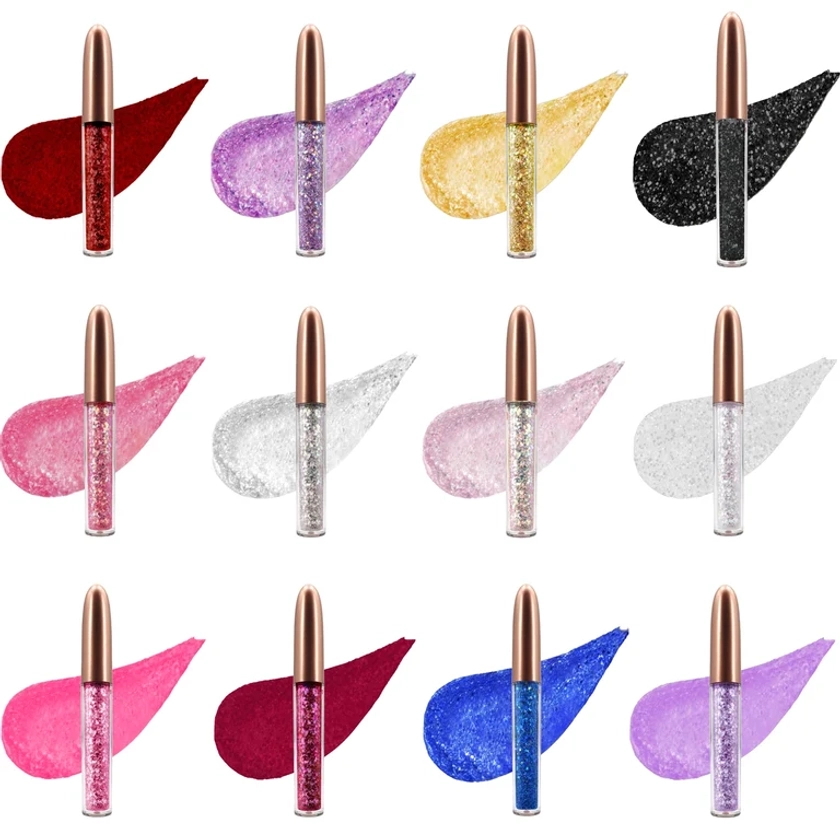 &quot;Delineadores Ojos Glitter Liquido Escarchado Set 12 Unidades&quot;