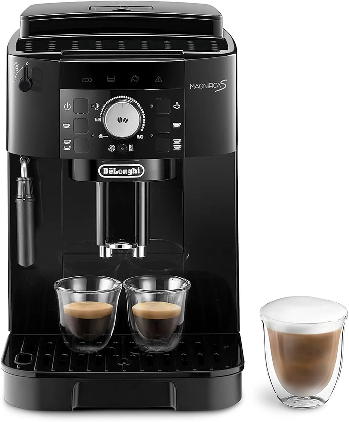 De'Longhi Magnifica S ECAM11.112.B, Machine à Café Automatique/ à Espresso du Grain à la Tasse Avec Buse à Lait, avec 4 Recettes à Touche Unique, Panneau de Contrôle Soft-Touch, 1450W, Noir