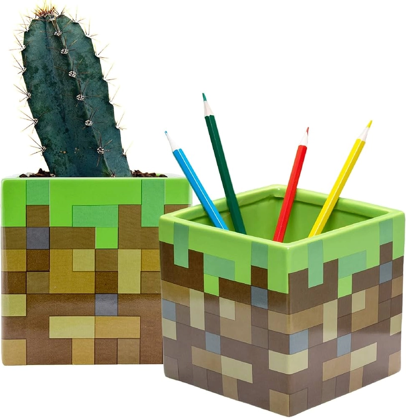 Paladone Minecraft Glass Block Ceramic Planter or Pen Holder | Officially Licensed Minecraft Merchandise and Desk Decor : Amazon.co.uk: Stationery & Office Supplies