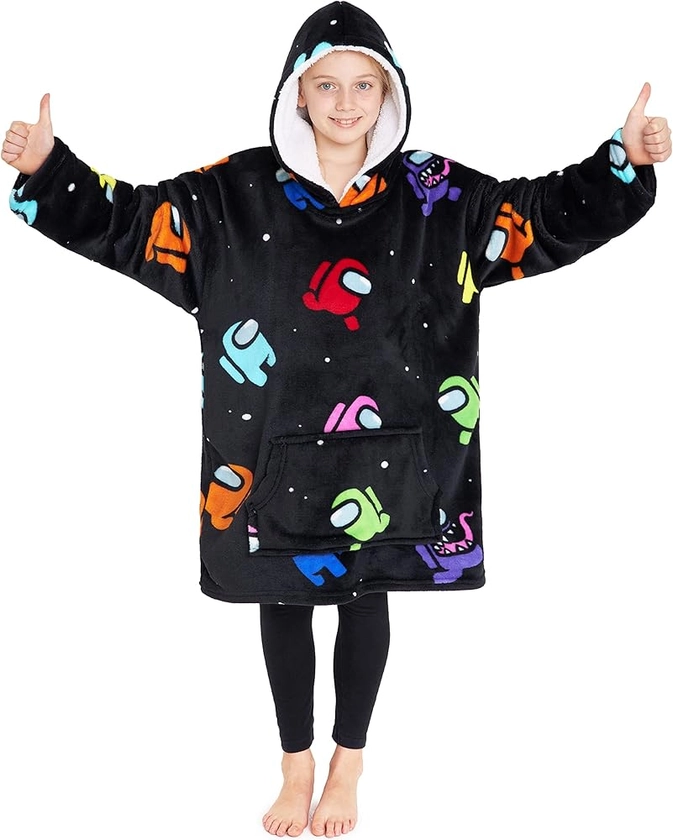 Among Us Hoodies For Boys Fleece Oversized Blanket Hoodie Kids Gaming Merchandise (Black)