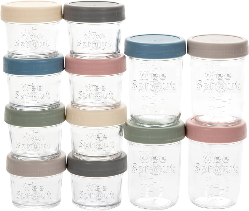 WeeSprout Glass Baby Food Storage Jars w/ Lids (4/8 oz, 12 Pack Set) Snack, Puree, Reusable Small Containers, Breast Milk, Fridge, Freezer, Microwave & Dishwasher Safe, Essential Must Have for Infants