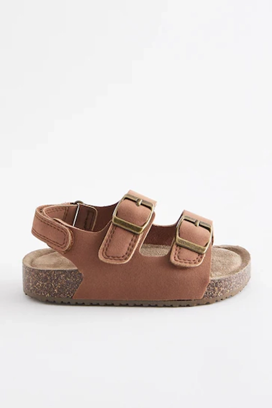 Buy Terracotta Brown Standard Fit (F) Double Buckle Cushioned Footbed Sandals from the Next UK online shop