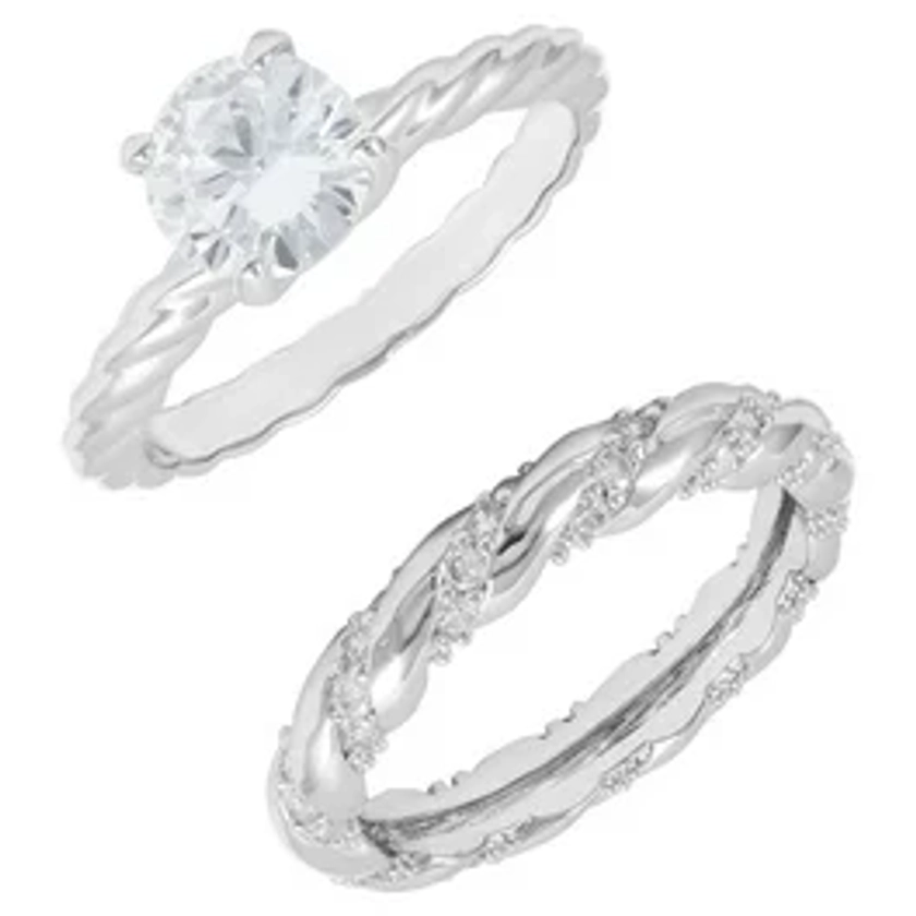 Believe in Brilliance Women's size 8 Fine Silver Plate Oval Bridal Ring Set with CZ Stones