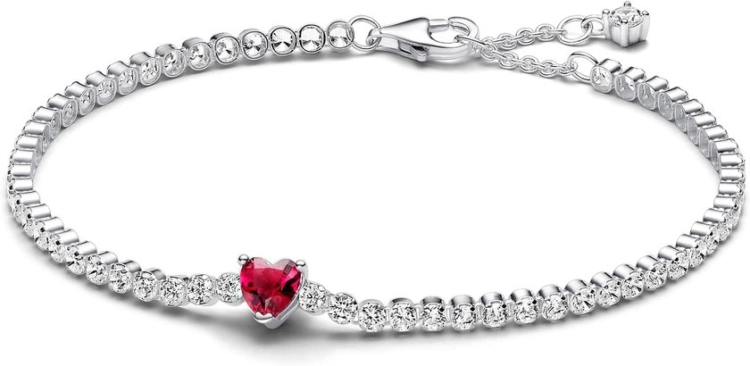 Pandora Bracelet de tennis pour femme - Cœur rouge scintillant - Argent - 590041C02