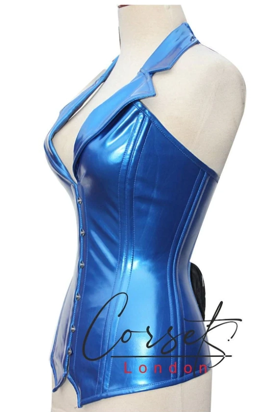Lovely metallic blue Overbust corset Perfectly crafted and sized, made to measure, double steel boned, Available in a range of colours