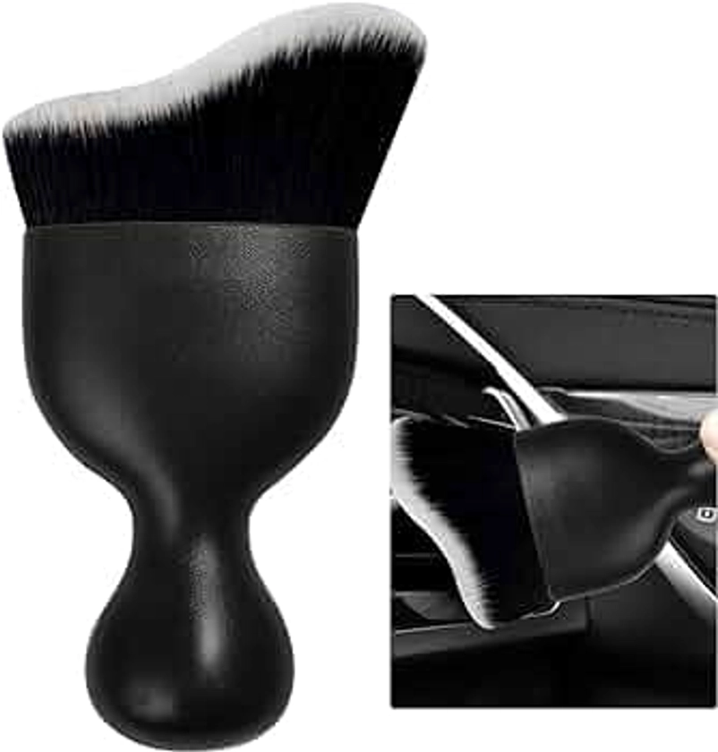 Car Detailing Brush, Curved Soft Bristles Auto Removal Dust Collectors, Universal Vehicle Dashboard, Air Conditioner Vents etc Interior Cleaning Tool Accessories (Black/White)