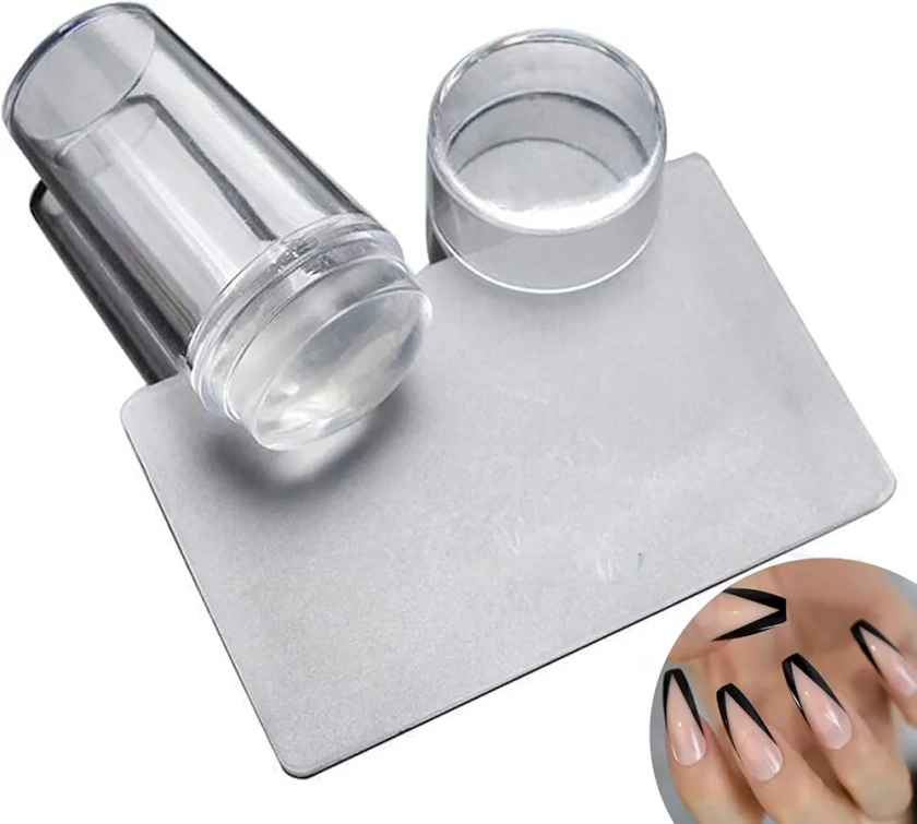 2.8CM Head Clear Jelly Silicone Nail Art Stamper Scraper with Cap Transparent Stamping Polish Transfer Templates Tools Manicure,Clear Silicone French Tip Nail Stamp
