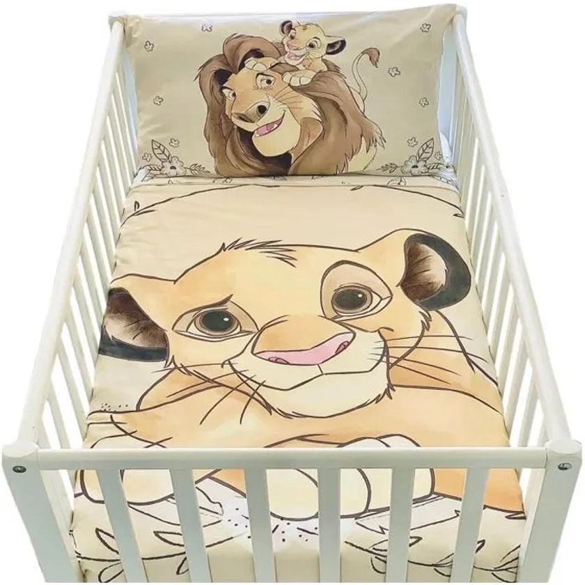 Housse de couette bébé 100x135cm et taie d'oreiller 40x60cm | Parure de lit Le Roi Lion pour lit 60x120 ou 70x140cm | linge de lit