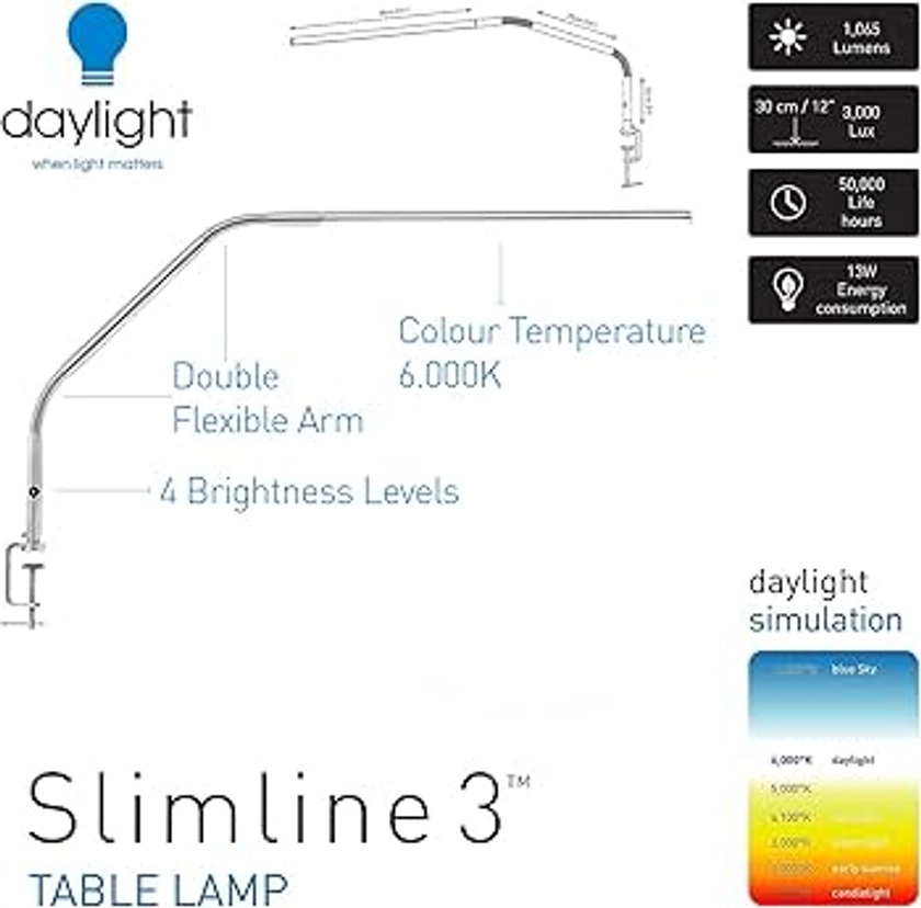 daylight E35108 Slimline 3 Lampe en acier inoxydable, argent, variable