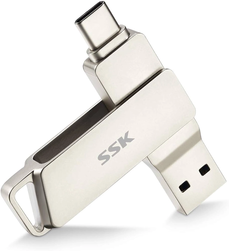 Clé USB SSK 128 Go USB C Double Connecteurs, Type C 3.1 et USB 3.2 Mémoire Stick, Stockage Données Pendrive avec Une Vitesse de Transfert de données allant jusqu'à 150 Mo/s