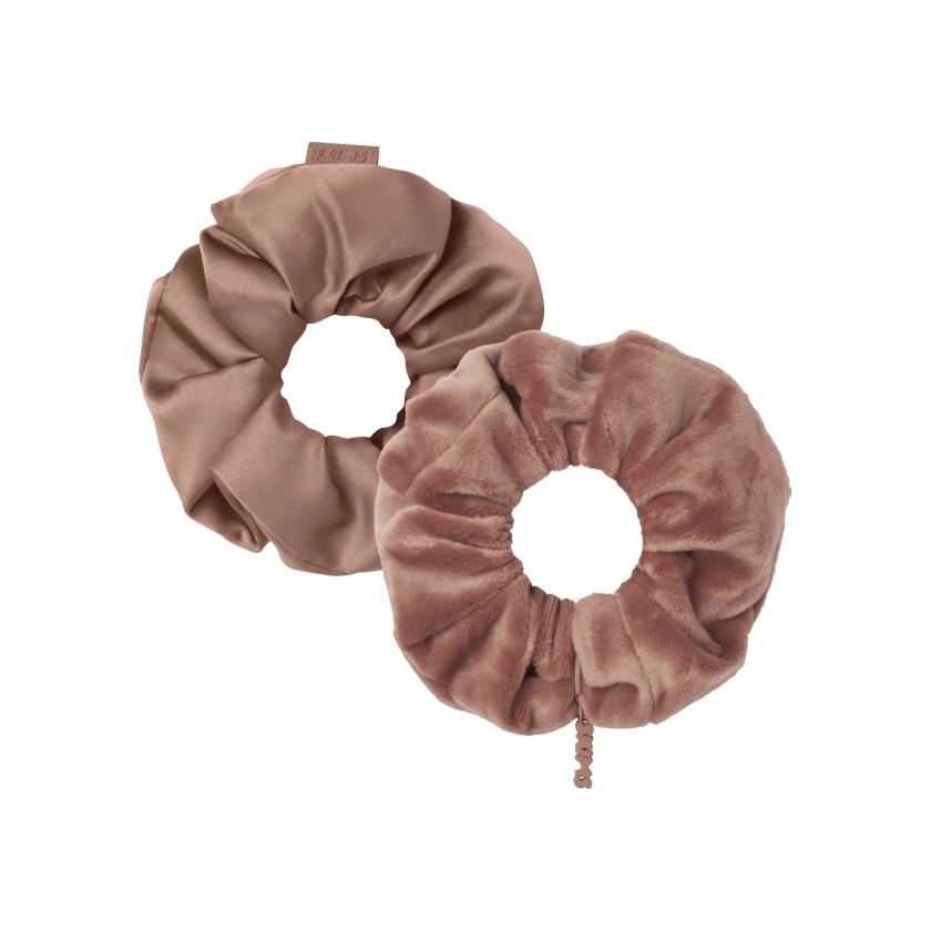 GETTING READY ACCESSORIES SATIN AND VELOUR SCRUNCHIE 2-PACK | SIENNA