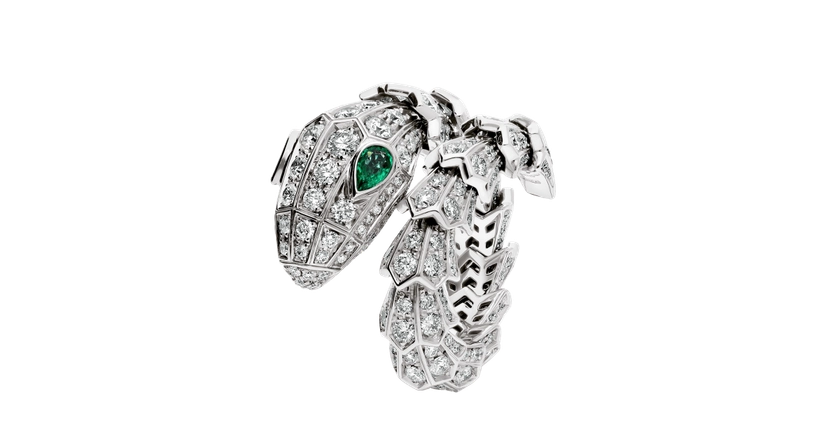 Serpenti Bague en Or blanc Vert avec 3.58 ct Émeraudes,Diamants | Bulgari Site Officiel