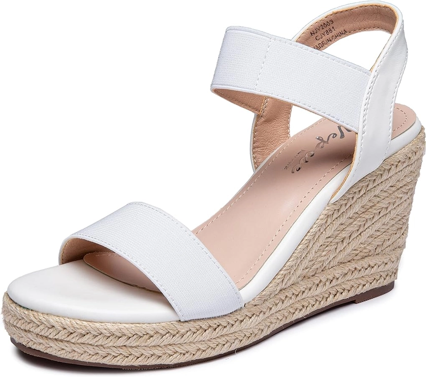 Vepose Women's 881 Wedge Sandals Elastic Ankle Strap Espadrilles Platform Open Toe High Heel Stretch Textile Bridal Shoes