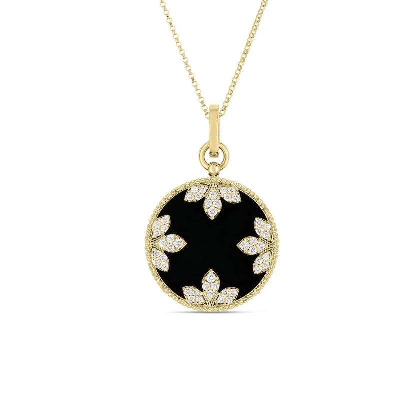18K YELLOW GOLD MEDALLION CHARMS BLACK JADE AND DIAMOND NECKLACE - Roberto Coin - North America
