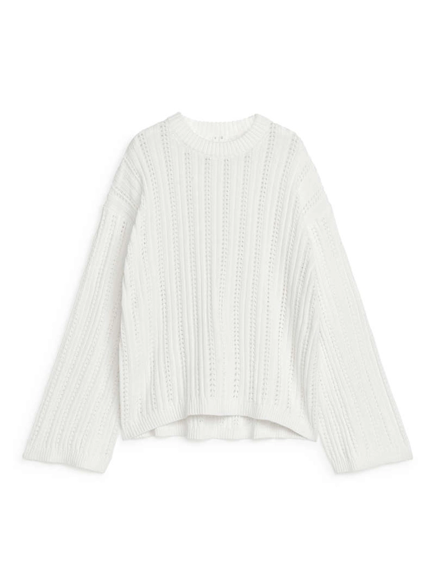 Pull côtelé en maille pointelle - Blanc - Knitwear - ARKET FR