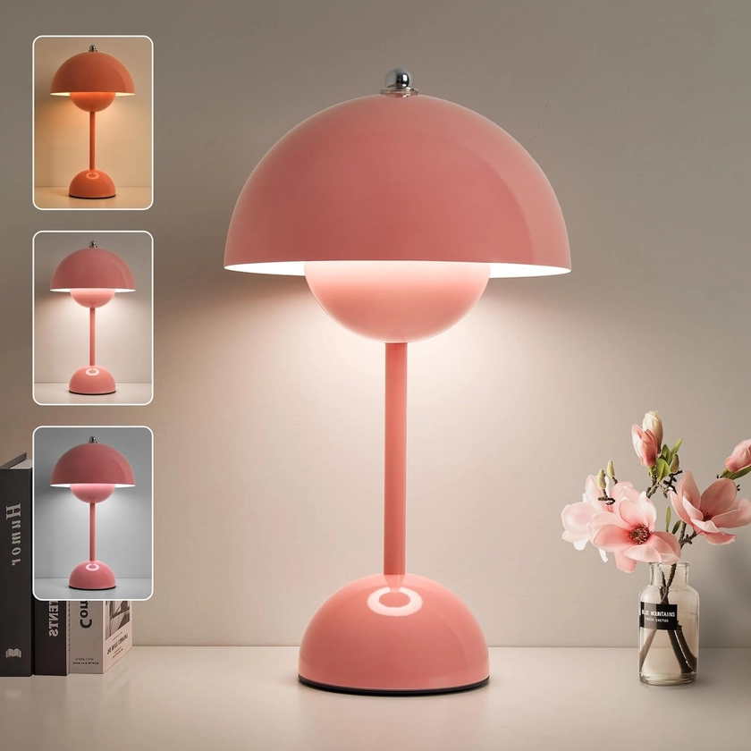 Lampe de table à interrupteur tactile LED, lampes de bureau rechargeables à intensité variable, design champignon, 3 modes de luminosité, rose | Leroy Merlin