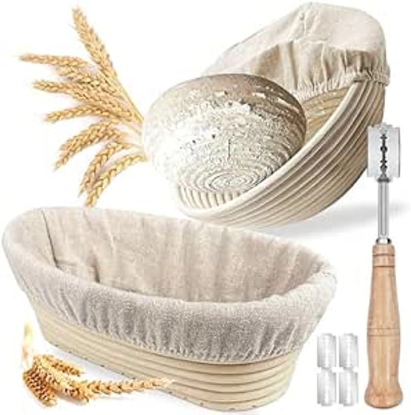 Panier à Banneton Pour Pain,Ensemble de Paniers de Fermentation,Kit Boulangerie, Banneton pour Pain, Kit pour Faire du Pain pour Boulangers Professionnels (avec insert en lin, spatule) : Amazon.fr: Cuisine et Maison