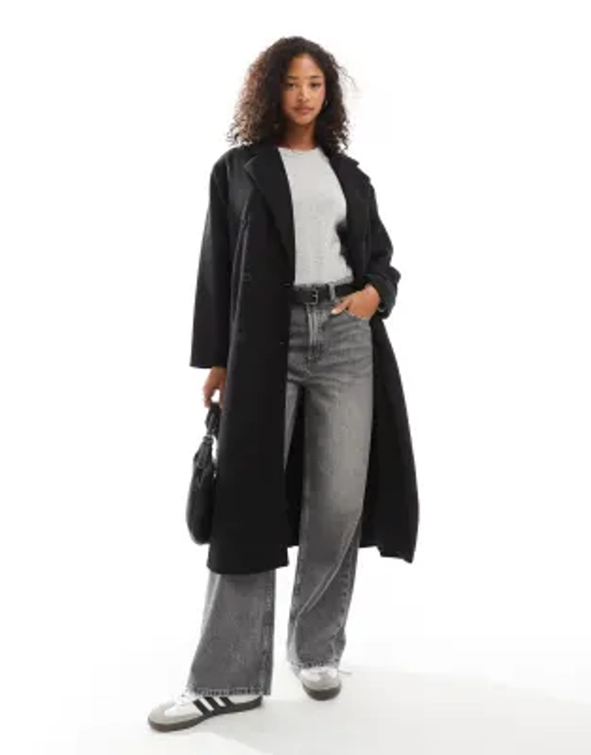 Pull&Bear - Manteau long élégant effet laine - Noir