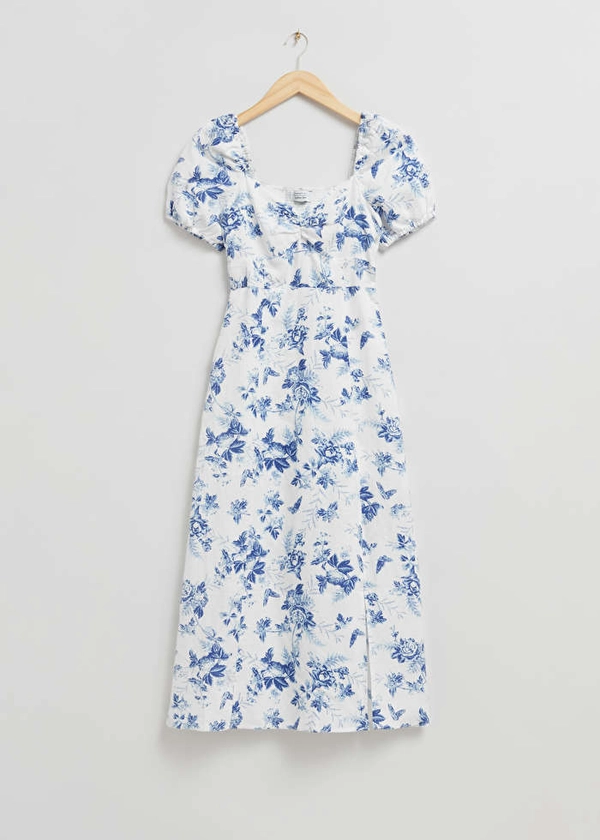 Puff Sleeve Midi Dress - White/Blue Floral Print - & Other Stories GB