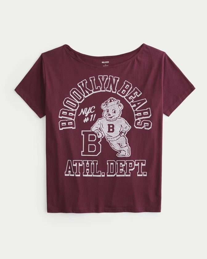 Women's Oversized Off-the-Shoulder Brooklyn Bears Graphic Tee | Women's Tops | HollisterCo.com