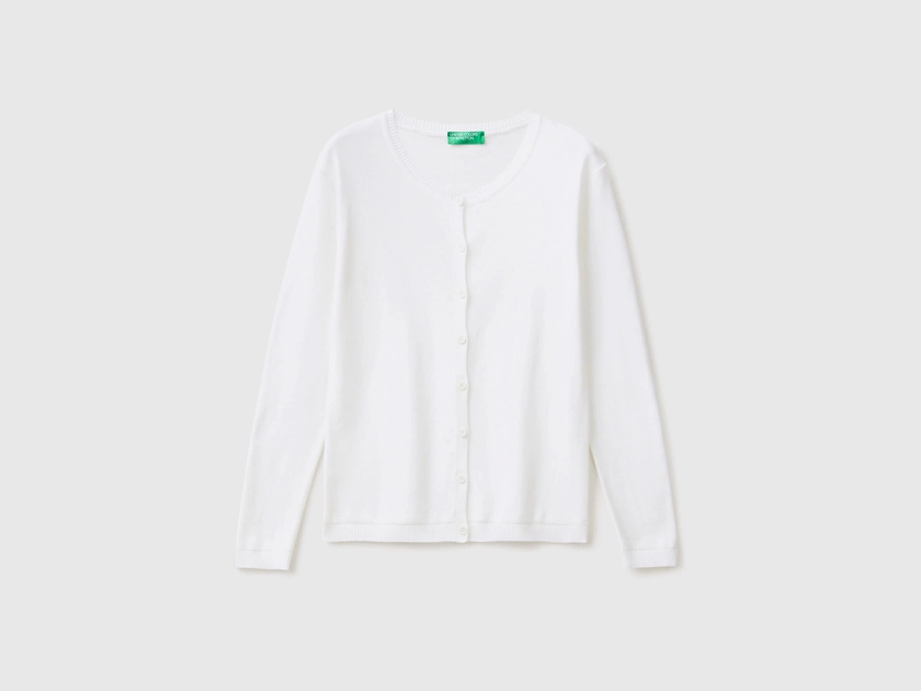 Gilet à col rond en pur coton - Blanc | Benetton