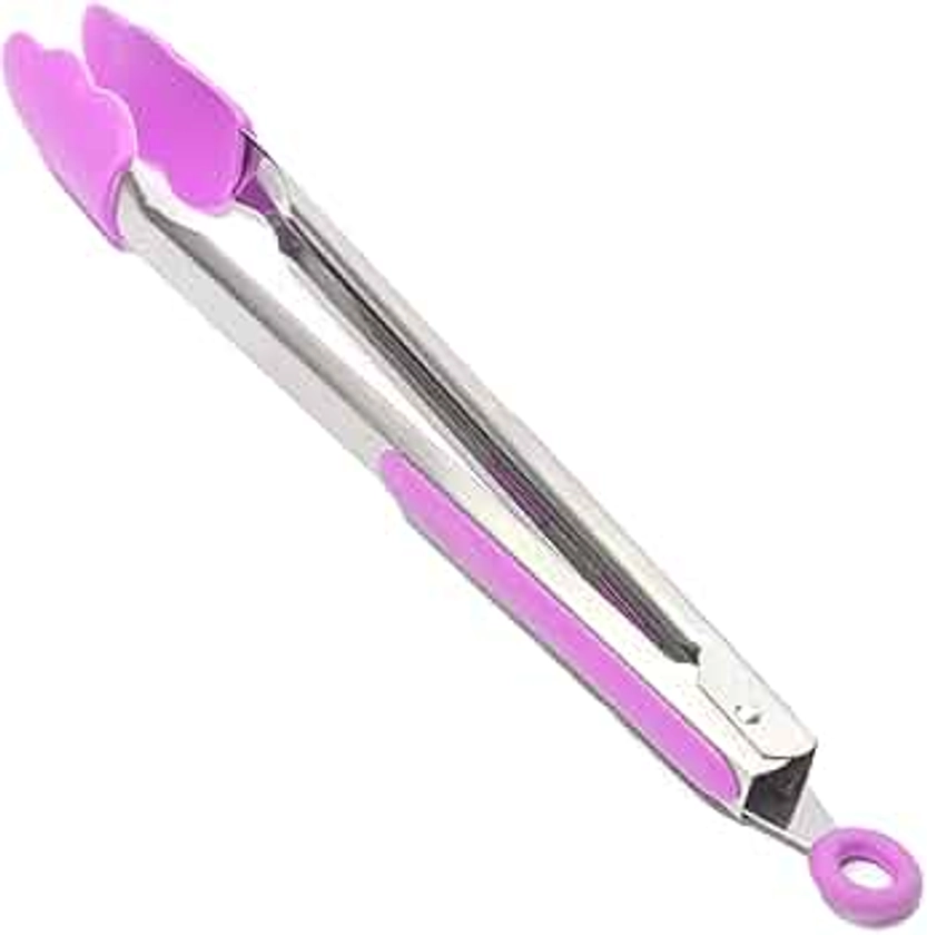 Jazooli Silicone Kitchen Tongs 34cm / 13” Inch, Non-Slip & Easy Grip Stainless Steel Handle | Locking Clip - Heat Resistant | Handy Utensil for Cooking (Pink)