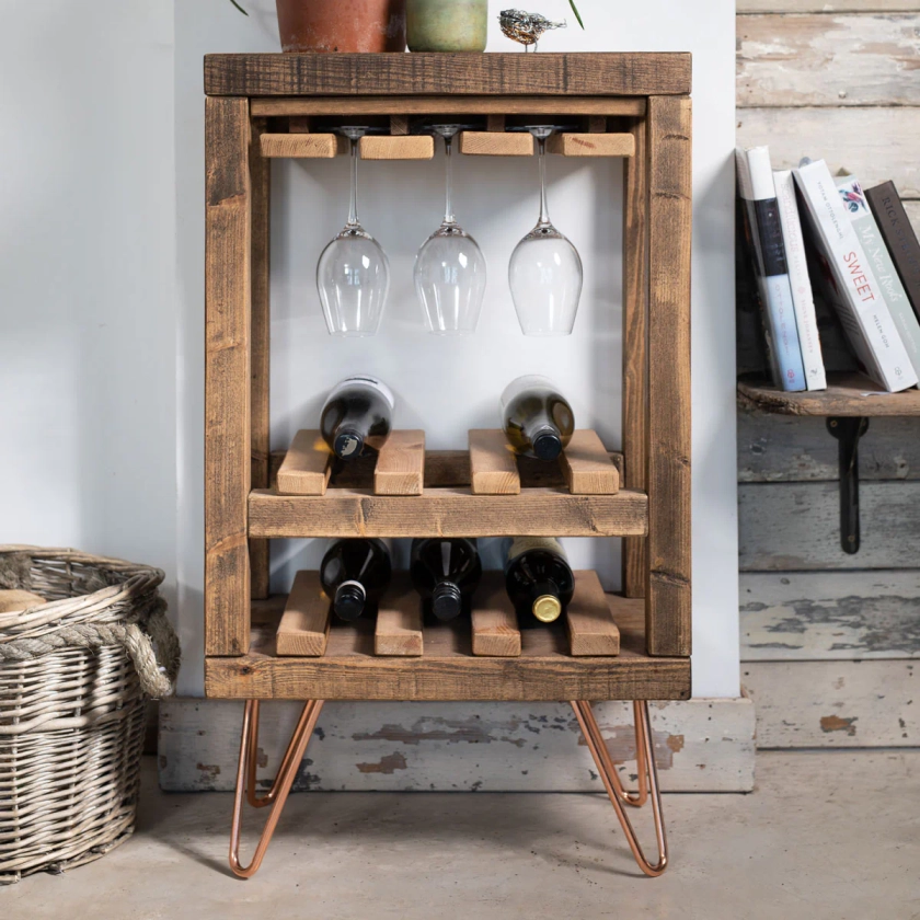 Ouseburn Solid Wood Wine Rack With Hairpin Legs | Handmade