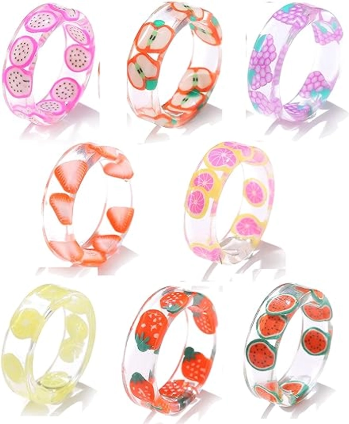 Colorful Acrylic Resin Chunky Rings for Women, Trendy Style Unique Plastic and Transparent Stacking Rings, Cute Retro Open Finger Rings Jewelry Gift for Women Teen Girls