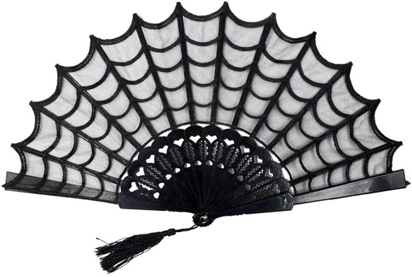 Amazon.com: kreepsville 666 Spiderweb Lace Gothic Fabric Hand Fan with Tassel, One Size, Black : Home & Kitchen