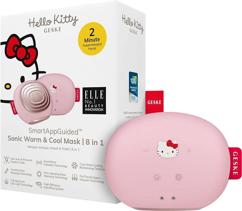 GESKE x Hello Kitty | Maschera sonica effetto caldo e freddo SmartAppGuided™ | 8 in 1 | Massaggiatore facciale LED | Terapia a luce rossa | Maggiore assorbimento dei prodotti cosmetici : Amazon.it: Bellezza