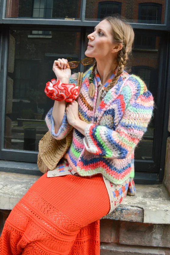 Damson Madder Wiggle Pink & Red Crochet Scrunchie