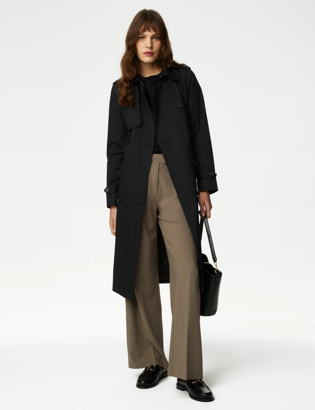 Petite Cotton Rich Double Breasted Trench Coat | M&S Collection | M&S