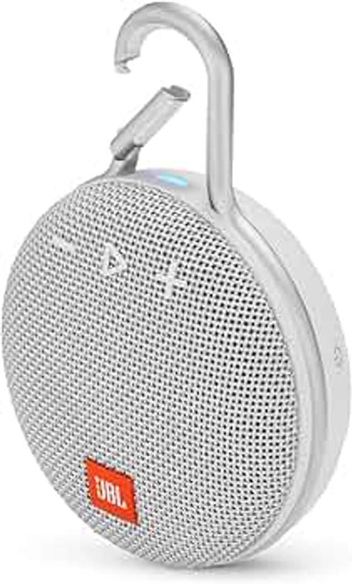 JBL Clip 3, Steel White - Waterproof, Durable & Portable Bluetooth Speaker - Up to 10 Hours of Play - Includes Noise-Cancelling Speakerphone & Wireless Streaming