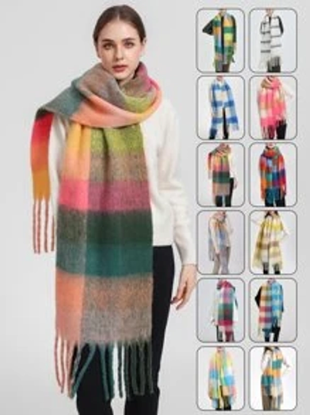 1pc Women'S Multi-Color Plaid Warm Fashion Versatile Scarf Suitable For Daily Use