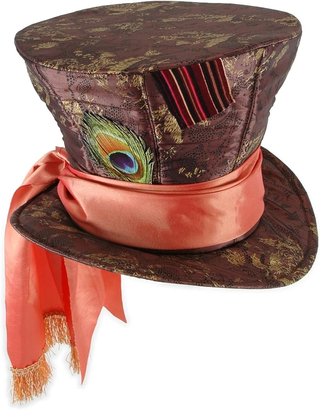 Disney Mad Hatter Top Hat - Adjustable Hat with Peacock Feather and Satin Scarf, Officially Licensed