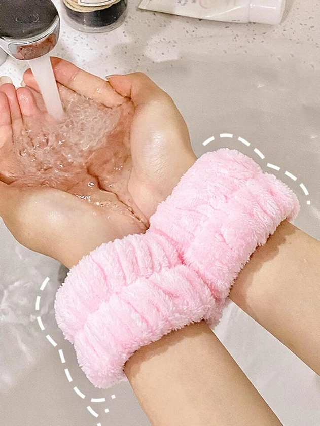 2 pièces bracelet de bain solide, bracelets simples de couleur unie absorbant l'eau pour le lavage du visage, protège-poignet hygroscopique féminin, bandeau de sport de maquillage, empêche l'eau de s'écouler, pour le lavage du visage, le lavage des mains, le lavage des cheveux, la douche