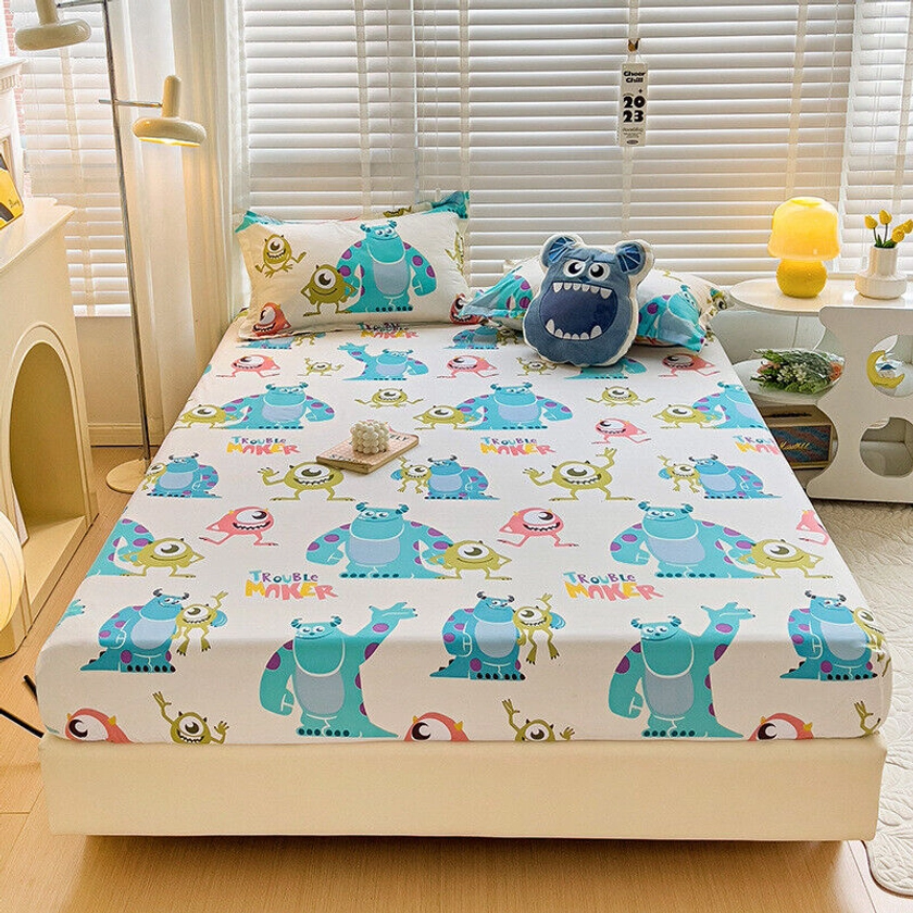 Sulley & Mike Wazowski Bed Decor Set Fitted Sheet Single/Double/Super King Size
