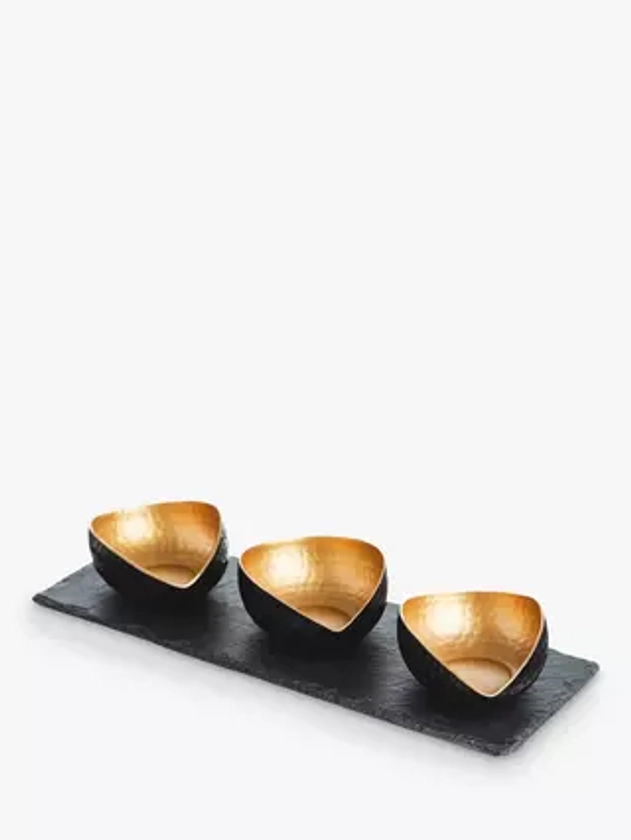 Selbrae House Deluxe Slate & Metal Bowl Mezze Set, Black/Gold