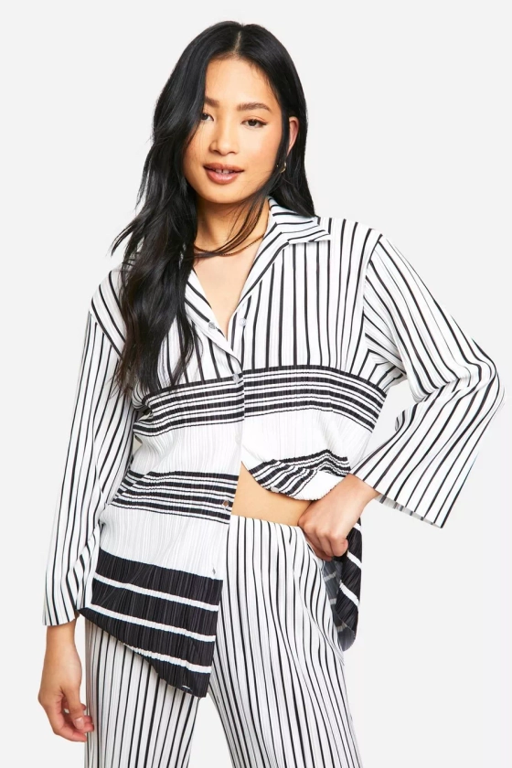 Petite Stripe Plisse Oversized Shirt 