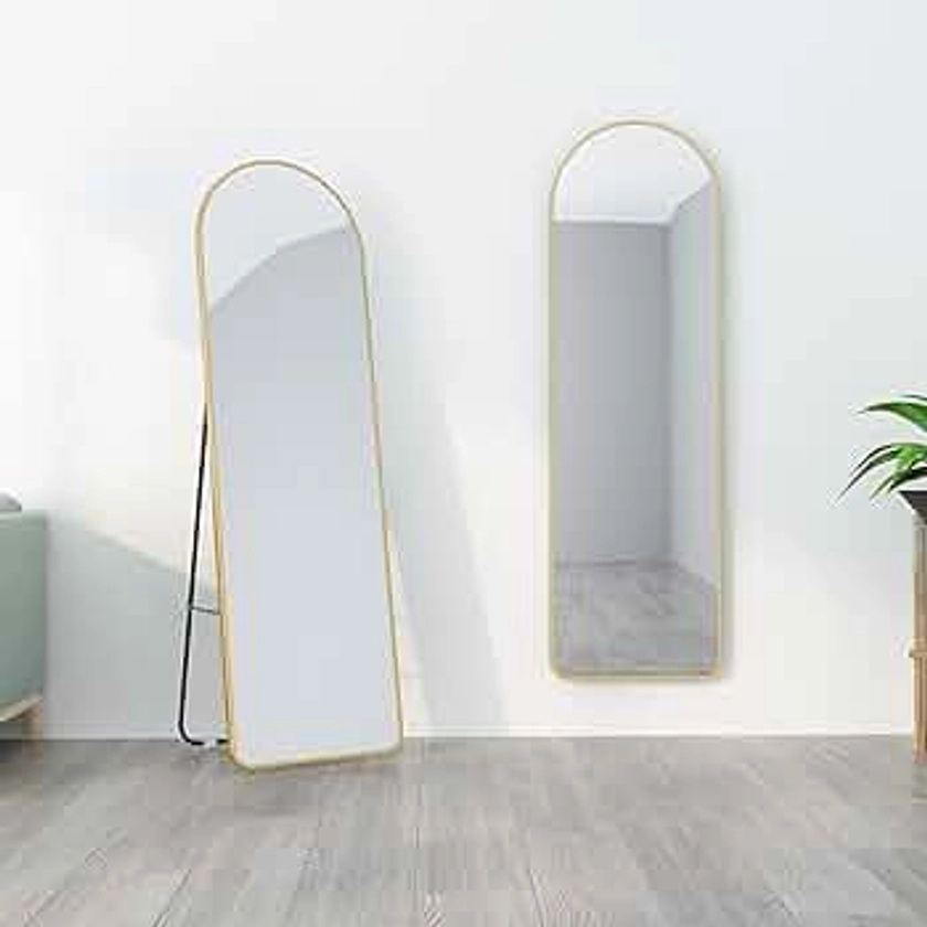 MIQU Full Length Body Mirror 146 x 45 cm, Free Standing Floor Mirror, Wall Mounted Gold Frame Hang Large Arched Mirror for Dressing Room, Living room, Bedroom