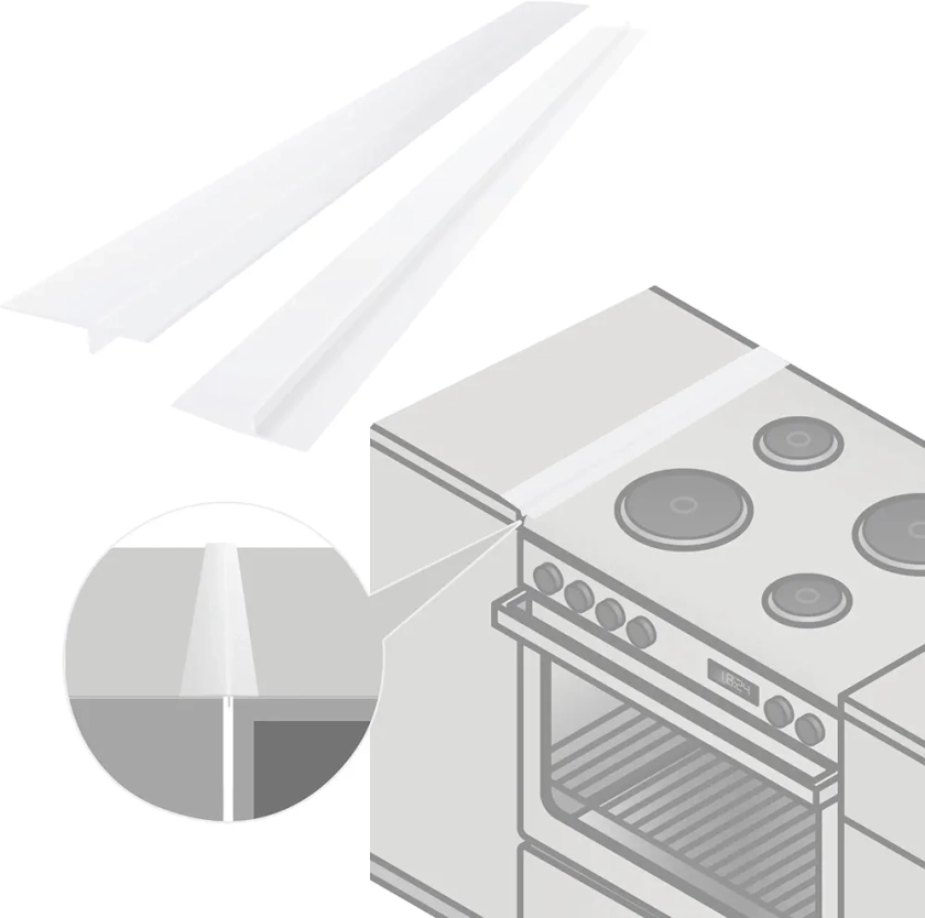 ddLUCK Paquet de 2 couvercles d'espacement de comptoir de cuisine en silicone, remplissage de 63cm de long, joints entre le dessus de la cuisinière, le four, la machine à laver (transparent)