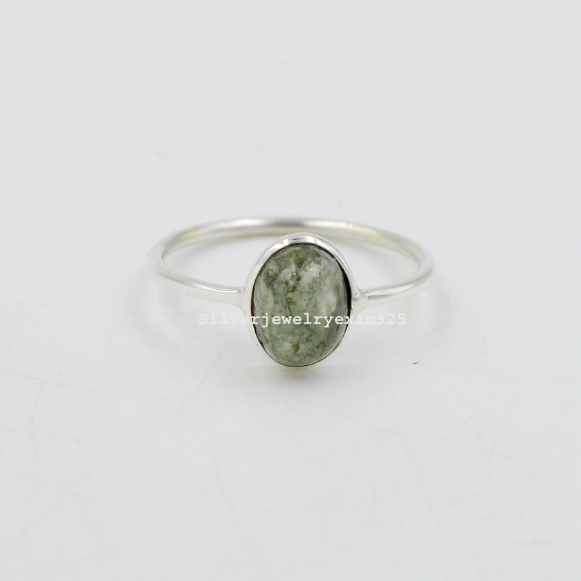 Rain Forest Jasper Ring, 925 Silver Ring, Gemstone Ring, Gift for Sister, Jasper Gemstone Ring, Oval Ring, Delicate Ring, Women Ring, Sale - Etsy