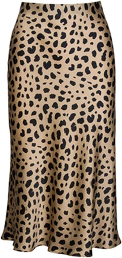 Women Leopard Print Skirt High Waist Hidden Elasticized Waistband Midi Skirts M : Amazon.co.uk: Fashion