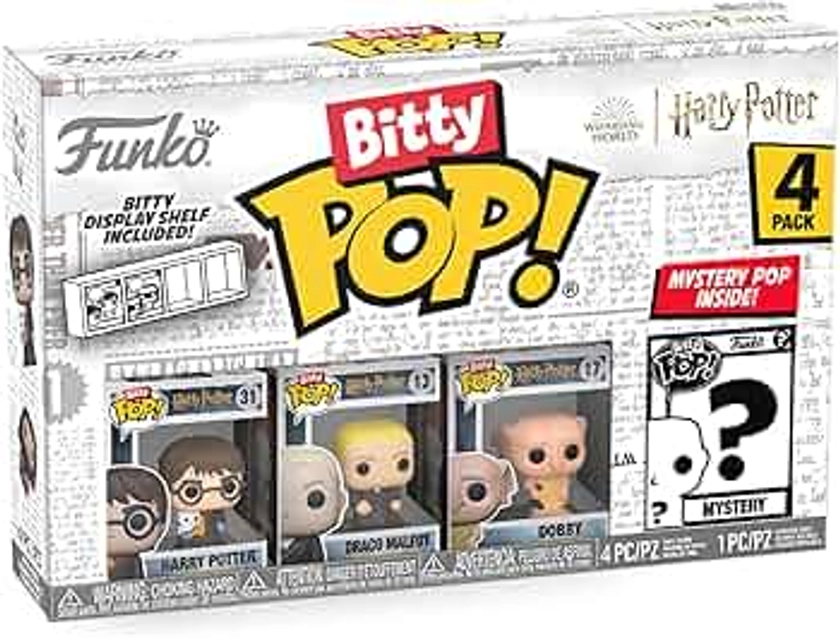 Funko Bitty Pop! Harry Potter - Harry Potter™, Draco Malfoy™, Dobby™ et Une Mini-Figurine Mystère en Surprise - 2.2 Cm Collectionnable - Étagère Empilable Incluse - Idée de Cadeau