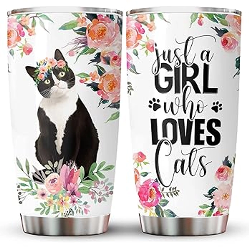 Amazon.com | 34HD Cat Gifts for Women, Cat Tumbler with Lid 20 oz Stainless Steel, Just A Girl Who Loves Cat Coffee Mug, Flower Cat Drinking Cup, Cat Gifts for Cat Lovers: Tumblers & Water Glasses