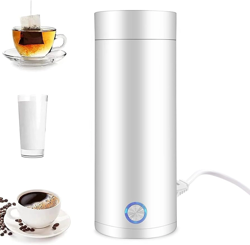 Portable Travel Kettle, 400ML Small Electric Travel Kettle, 3 in 1 Electric Heating Cup, Fast Boil and Auto Shut Off Heating Mug for Tea, Coffee, Baby Milk, Stainless Steel Kettle for Travel (WHITE) : Amazon.co.uk: Home & Kitchen