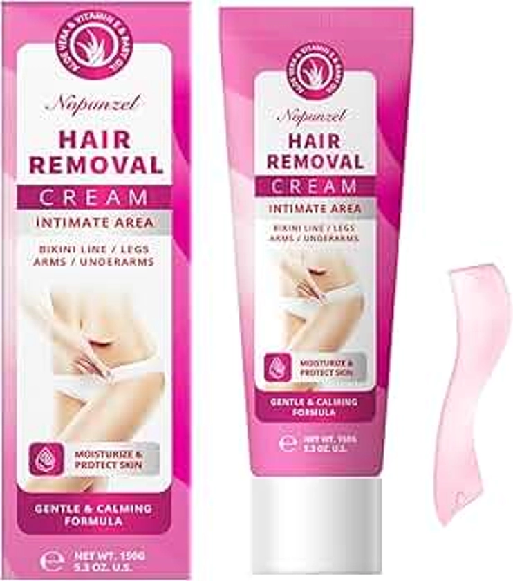 Hair Removal Cream for Women: Depilatory Cream for Intimate Areas and Pubic Area with Aloe Vera and Vitamin E - Fast, Painless, Soothing and Moisturizing to Remove Unwanted Body Hair (5.3 oz)