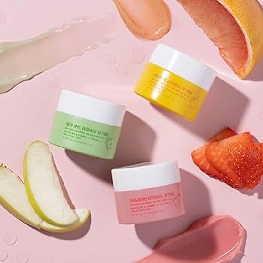 W7 Sweet Dreams Overnight Lip Mask Trio - Strawberry, Apple & Grapefruit Flavour 3 Pack - Vitamin E, Aloe Vera and Grape Seed Oil - For Hydrated, Full Looking & Irresistible Lips