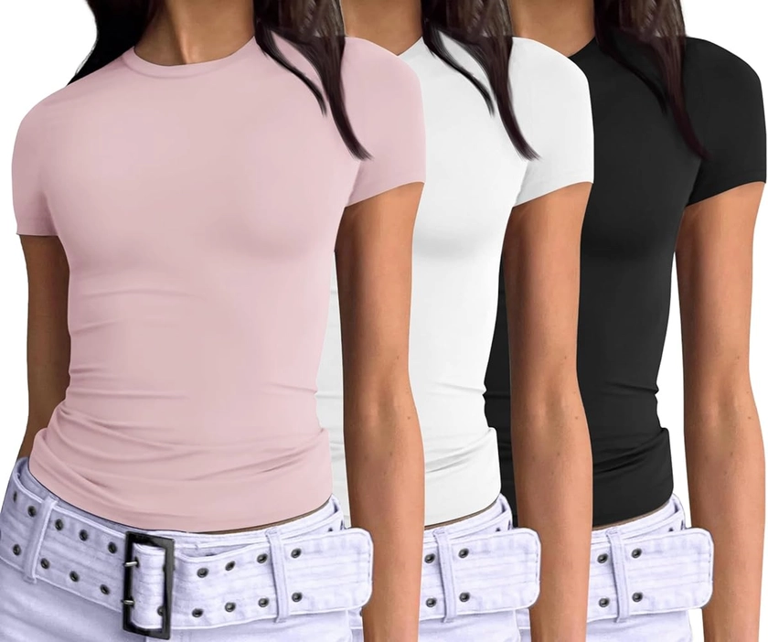 AUTOMET Black T Shirts Set Casual Basic Going Out Tops Short Sleeve Summer Shirts Crop Tops for Women Shirts Tight Y2k Cute Basic Spring Tops 2024 Trendy Baby tee Teen Girls Clothes at Amazon Women’s Clothing store
