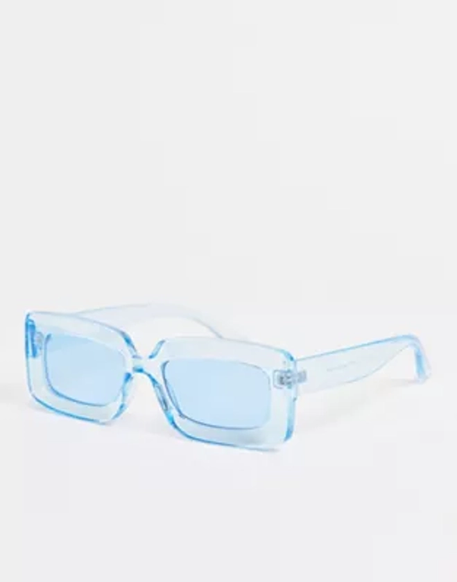 ASOS DESIGN recycled crystal square sunglasses in blue | ASOS